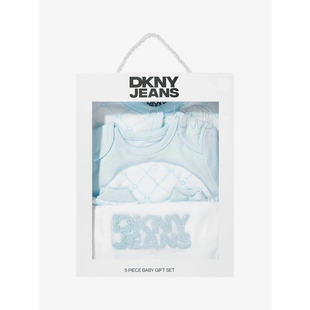 DKNY‎ Jeans Baby 5 Piece Gift Set Bodysuit Pants Hat Bib Socks Blue White 3-6M